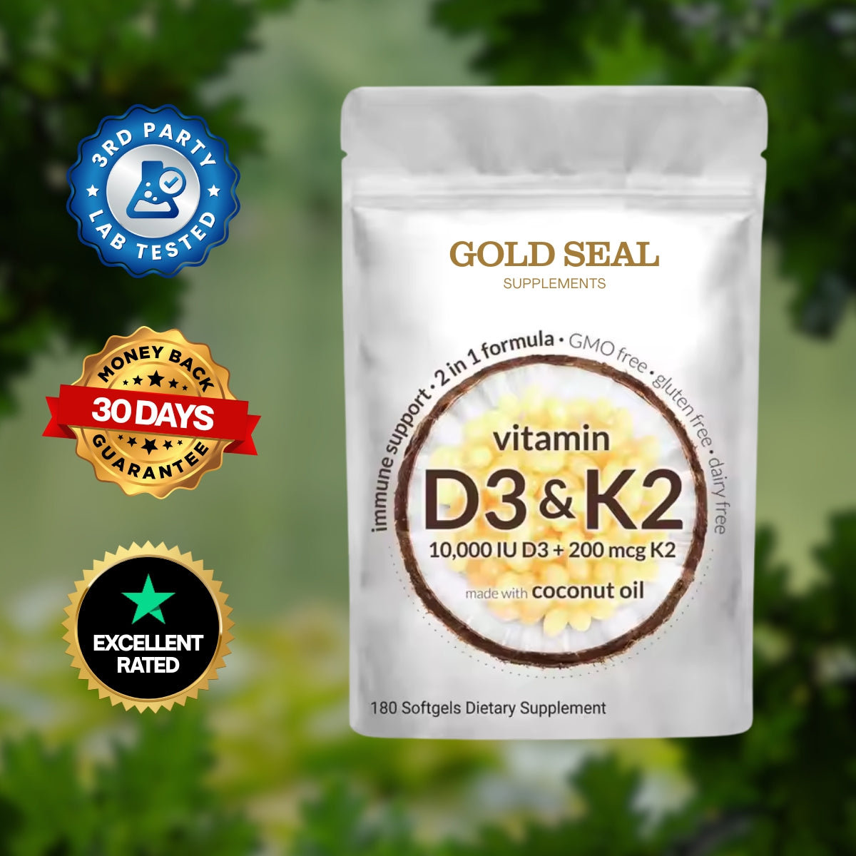High-Potency Vitamin D3 & K2 Softgels (2-Pack)