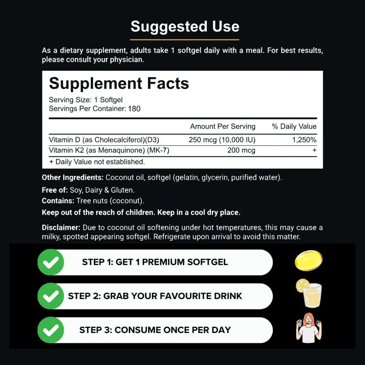 High-Potency Vitamin D3 & K2 Softgels (Single)